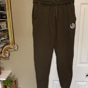 Let’s Get Serious Dark Olive Green Initial Joggers Size Large W 14.5” I 30”